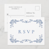 Elegant  Blue French Garden Wedding RSVP Briefkaart (Voorkant / Achterkant)