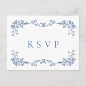 Elegant Blue French Garden Wedding RSVP Briefkaart (Voorkant)