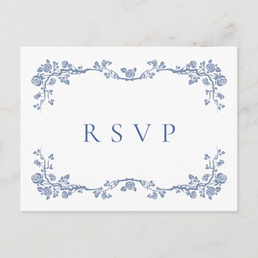Elegant  Blue French Garden Wedding RSVP Briefkaart (Voorkant)