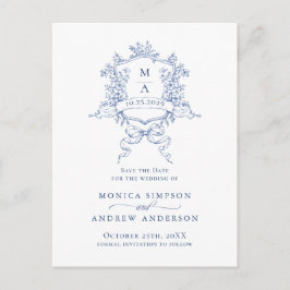 Elegant Blue French Garden Wedding Save the Date Briefkaart