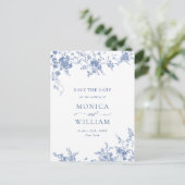 Elegant Blue French Garden Wedding Save the Date Briefkaart (Staand voorkant)