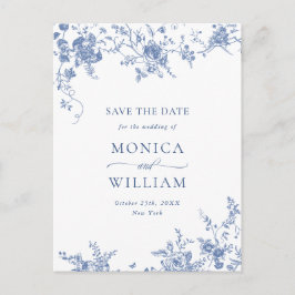Elegant Blue French Garden Wedding Save the Date Briefkaart