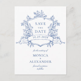 Elegant Blue French Garden Wedding Save the Date Briefkaart