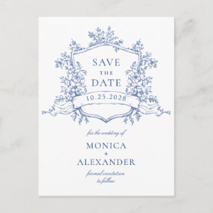 Elegant Blue French Garden Wedding Save the Date Briefkaart