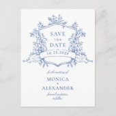 Elegant Blue French Garden Wedding Save the Date Briefkaart (Voorkant)