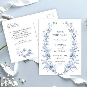 Elegant Blue French Garden Wedding Save the Date Briefkaart