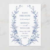 Elegant Blue French Garden Wedding Save the Date Briefkaart (Voorkant)