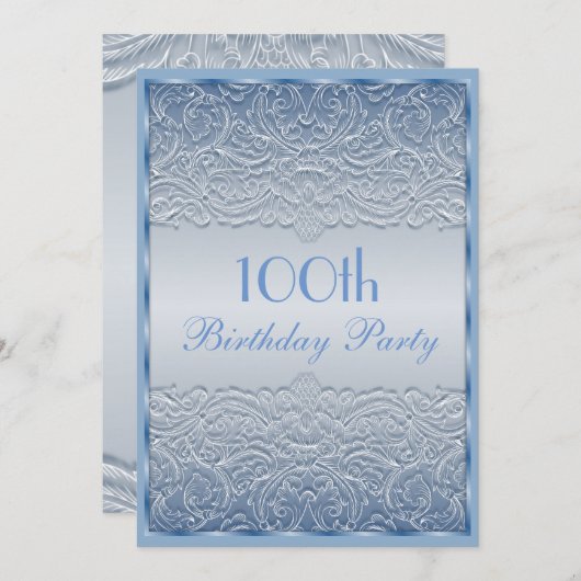 Elegant Blue French Lace 100th Birthday Kaart (Voorkant / Achterkant)