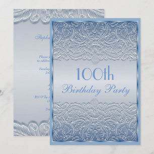 Elegant Blue French Lace 100th Birthday Kaart