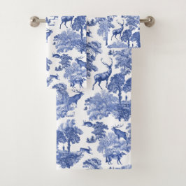Elegant  Blue French Toile Deer Bad Handdoek