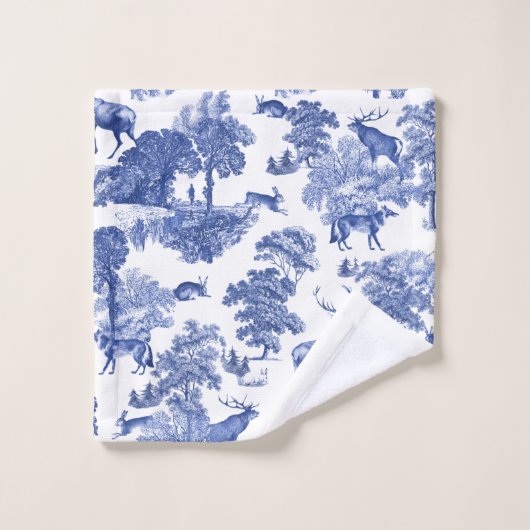 Elegant  Blue French Toile Deer Bad Handdoek (Wasdoekje)