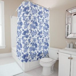 Elegant  Blue French Toile Deer Douchegordijn
