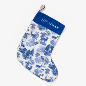 Elegant Blue French Toile Deer in Woodland Kleine Kerstsok (Voorkant (Hangend))