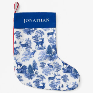 Elegant Blue French Toile Deer in Woodland Kleine Kerstsok