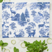 Elegant Blue French Toile Deer in Woodland Theedoek (Gevouwen)