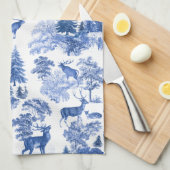 Elegant Blue French Toile Deer in Woodland Theedoek (Quarter Fold)