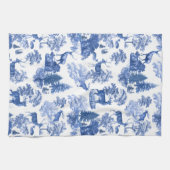 Elegant Blue French Toile Deer in Woodland Theedoek (Horizontaal)