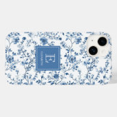 Elegant Blue French Toile Pattern Monogram Name Case-Mate iPhone Case (Achterkant (horizontaal))
