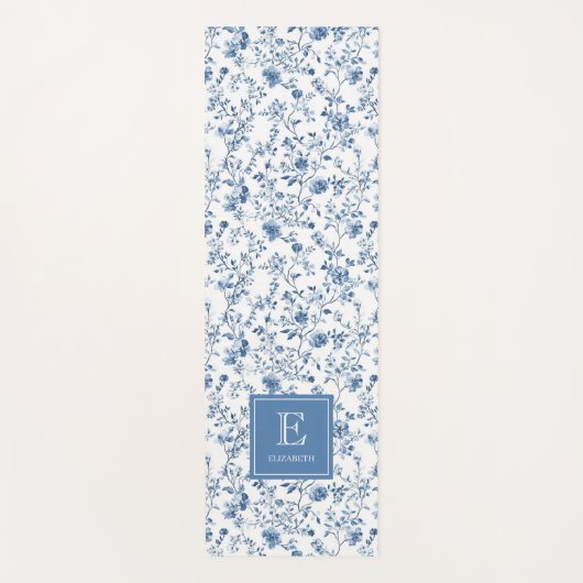 Elegant Blue French Toile Pattern Monogram Name  Yogamat (Voorkant)