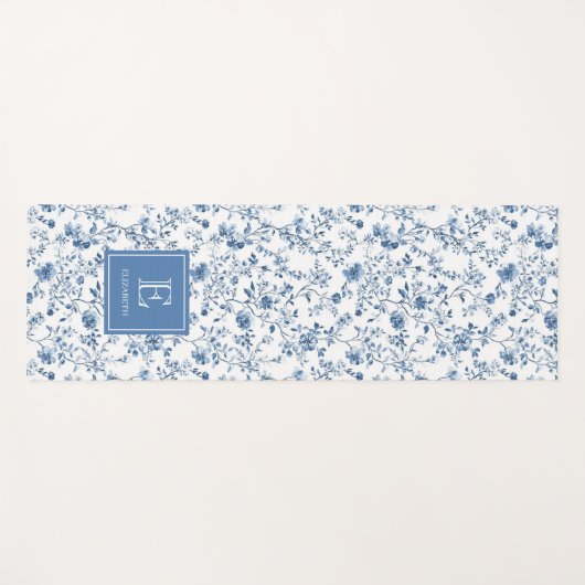 Elegant Blue French Toile Pattern Monogram Name  Yogamat (Voorkant (horizontaal))