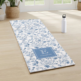 Elegant Blue French Toile Pattern Monogram Name  Yogamat