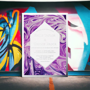 Elegant Blue Galaxy Abstract Art Wedding Silver Folie Uitnodiging