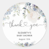 Elegant Blue Garden Baby shower dank u Ronde Sticker (Voorkant)