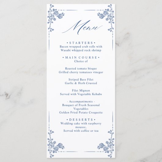 Elegant Blue  Garden Flowers Weddenschap Menu (Voorkant)