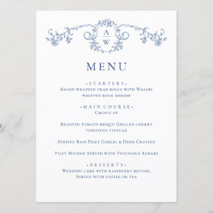 Elegant Blue Garden Flowers Weddenschap Menu