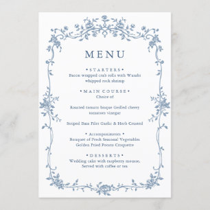 Elegant Blue Garden Flowers Weddenschap Menu