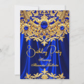 Elegant Blue Gems Gold Lace Damask Birthday Party Kaart (Voorkant)