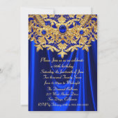 Elegant Blue Gems Gold Lace Damask Birthday Party Kaart (Achterkant)