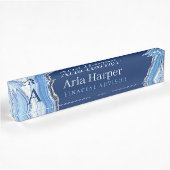 Elegant Blue Geode Silver Glitter Agate Monogram Naambordje