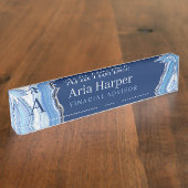 Elegant Blue Geode Silver Glitter Agate Monogram Naambordje (Zijkant)