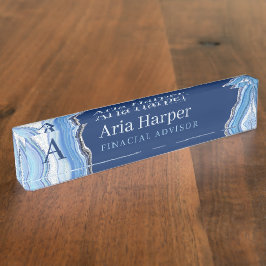 Elegant Blue Geode Silver Glitter Agate Monogram Naambordje