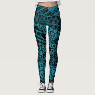 Elegant Blue Geometric Abstract Tribal Patroon   Leggings