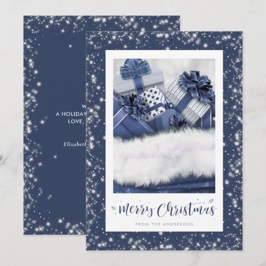 Elegant Blue Gifts Snow Merry-kerstkaarten Feestdagenkaart (Voorkant / Achterkant)