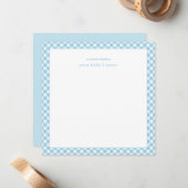 Elegant Blue Gingham Baby Nursery Note Card Notitiekaartje (Voorkant / Achterkant in situ)