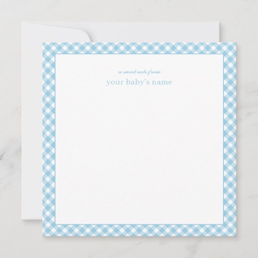 Elegant Blue Gingham Baby Nursery Note Card Notitiekaartje (Voorkant)