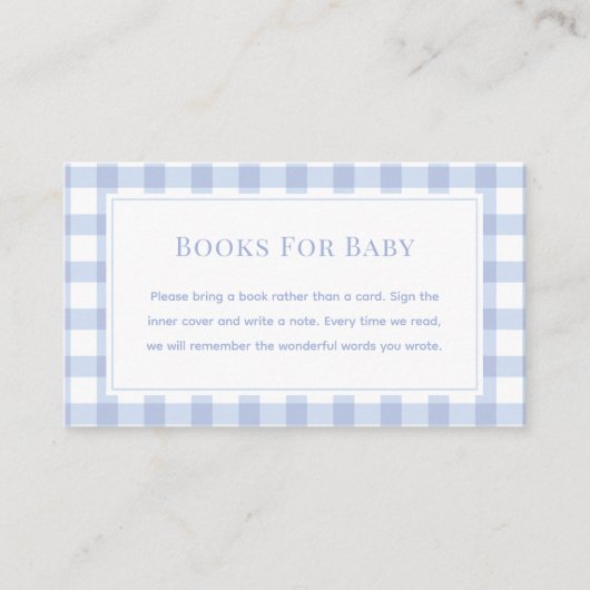 Elegant Blue Gingham Baby shower boeken voor Baby Informatiekaartje (Voorkant)