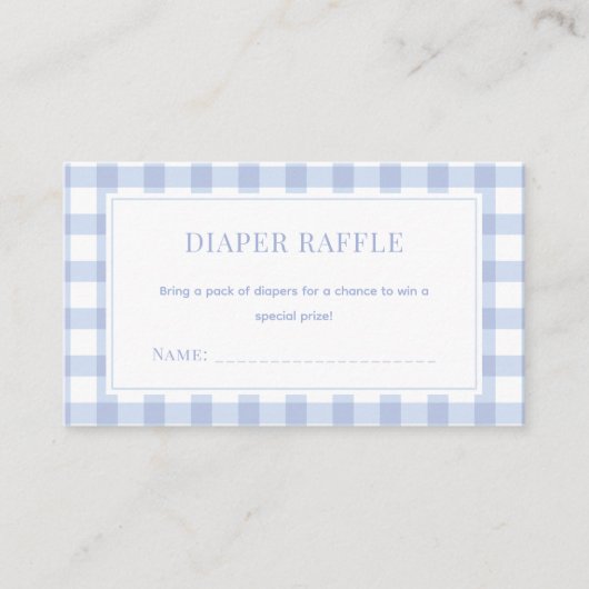 Elegant Blue Gingham Boy Baby shower Luier Raffle Informatiekaartje (Voorkant)