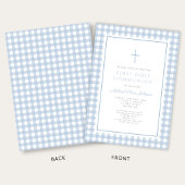 Elegant Blue Gingham Boy First Communion Kaart