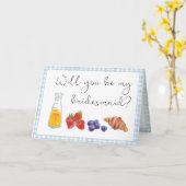 Elegant Blue Gingham Brunch bruidsmeisje voorstel Kaart (Gele Bloem)