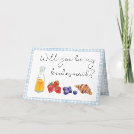 Elegant Blue Gingham Brunch bruidsmeisje voorstel Kaart
