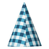 Elegant Blue Gingham Pattern Personalized Birthday Feesthoedjes (Achterkant)