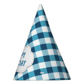 Elegant Blue Gingham Pattern Personalized Birthday Feesthoedjes (Rechts)
