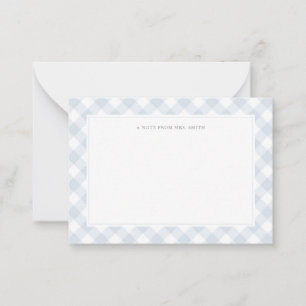 Elegant Blue Gingham Pset leraar Notitiekaartje