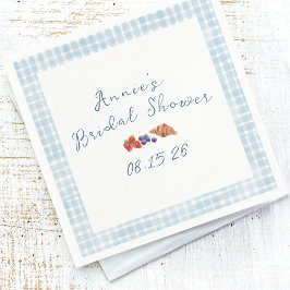 Elegant Blue Gingham Zomerbrunch Vrijgezellenfeest Servet