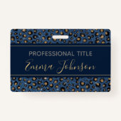 Elegant Blue Glitter Black Gold Leopard Print Badge (Voorkant)