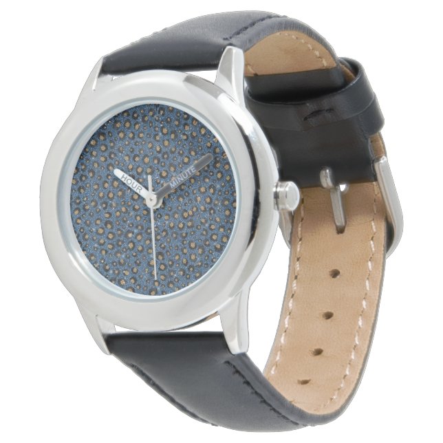 Elegant Blue Glitter Black Gold Leopard Print Horloge (Gekanteld)